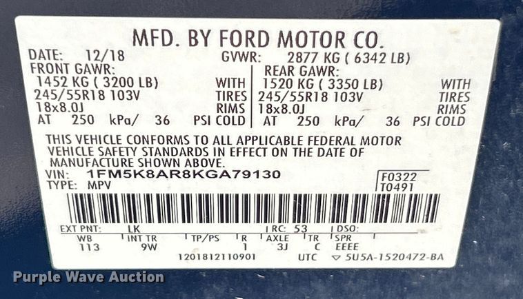 image for item EK8475 2019 Ford Explorer Police Interceptor SUV