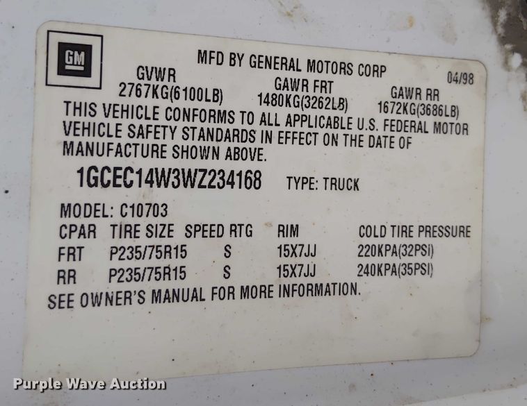 image for item EM8035 1998 Chevrolet 1500 pickup truck