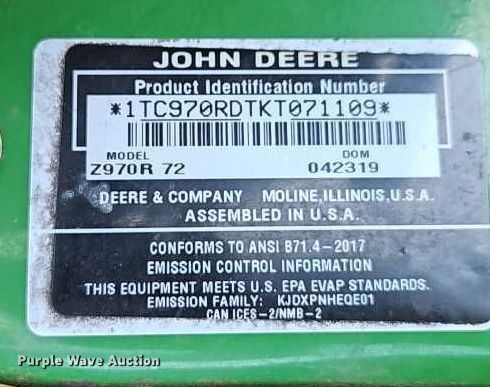 image for item EO4615 2019 John Deere Z970R ZTR lawn mower