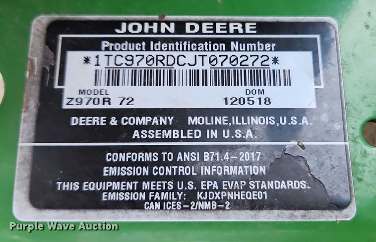 image for item EO4616 2019 John Deere Z970R ZTR lawn mower
