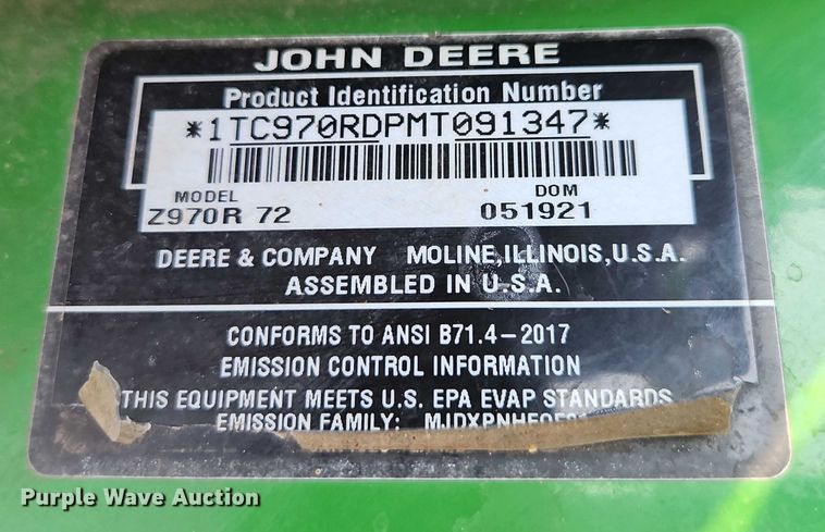 image for item EO4617 2021 John Deere Z970R ZTR lawn mower