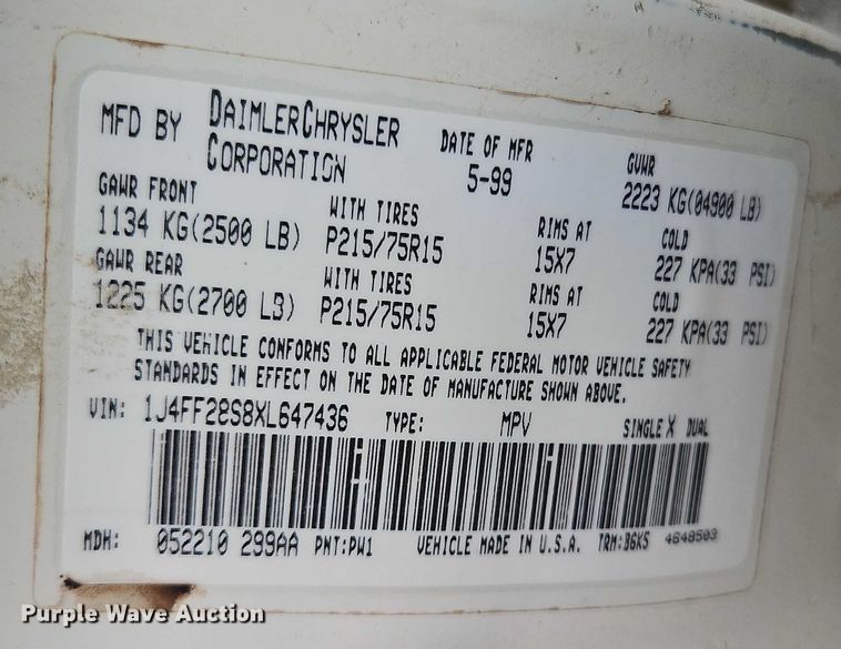 image for item EO4625 1999 Jeep Cherokee SUV