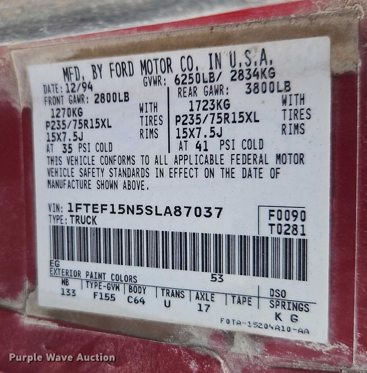 image for item EO4626 1995 Ford F150 pickup truck