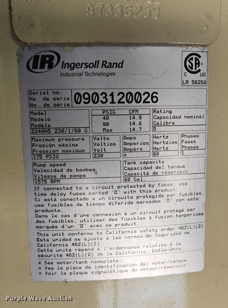 image for item EQ4098 Ingersoll Rand air compressor