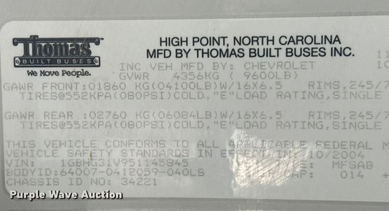 image for item ER2237 2005 Chevrolet Express G3500 school bus