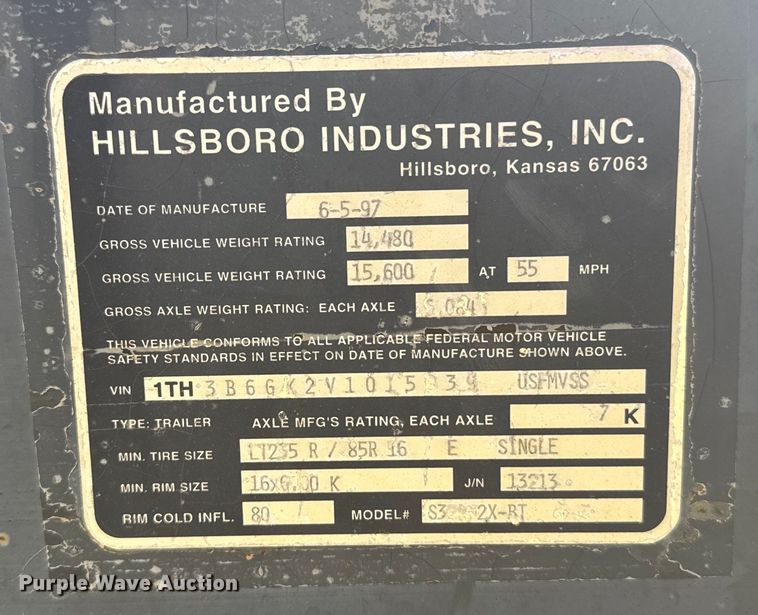 image for item ER2247 1997 Hillsboro equipment trailer