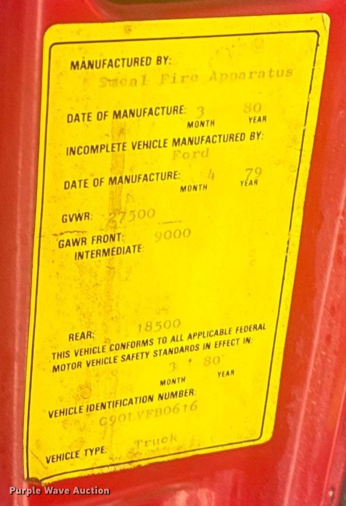 image for item ER2253 1979 Ford F900 pumper fire truck