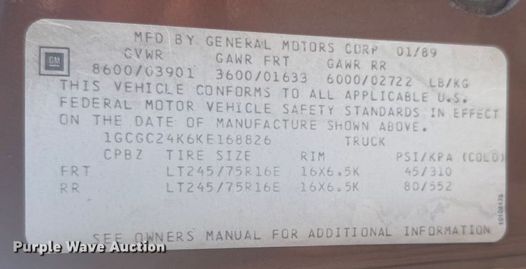 image for item ER2254 1989 Chevrolet C2500 pickup truck