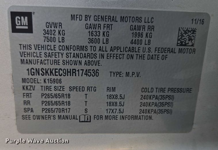 image for item ER5434 2017 Chevrolet Suburban SUV