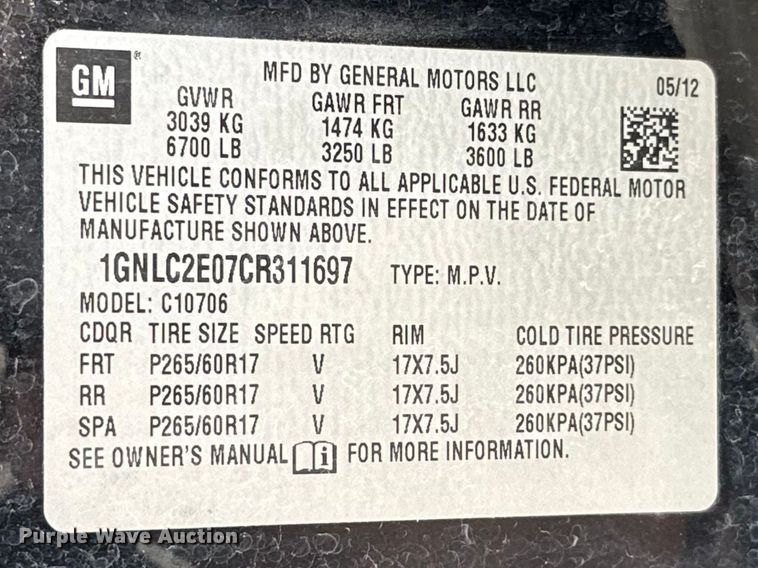 image for item EU2007 2012 Chevrolet Tahoe Police  SUV