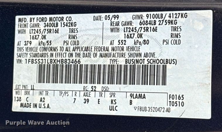 image for item EU2009 1999 Ford E350 van