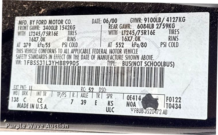 image for item EU2010 2000 Ford E350 van