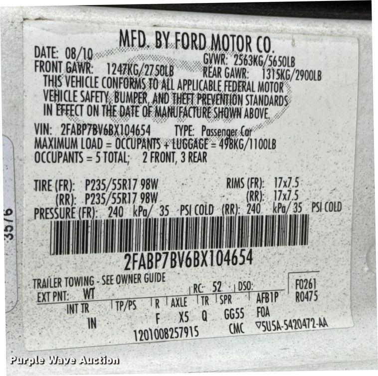 image for item EU2012 2011 Ford Crown Victoria Police Interceptor 