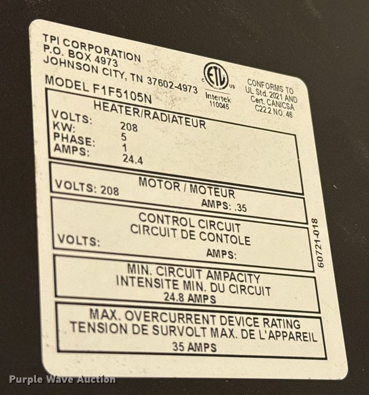 image for item EU2018 TPI F1F5105N heater