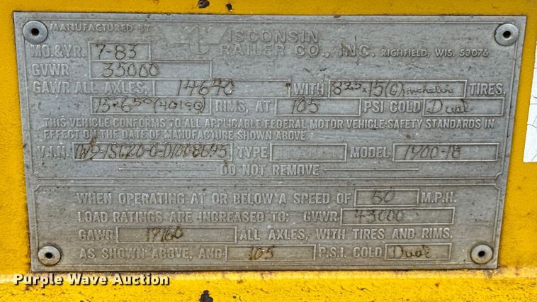 image for item EU2035 1983 Wisconsin 1900-18 equipment trailer