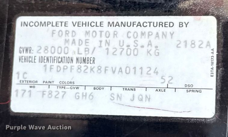 image for item EU2053 1985 Ford F827 pumper fire truck