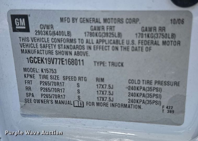 image for item FB9397 2007 Chevrolet Silverado 1500 Ext. Cab pickup truck