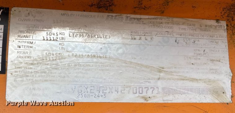 image for item DW7244 2004 Big Tex 25GN-24+5 equipment trailer