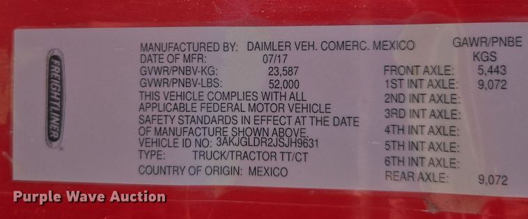 image for item DU7956 2018 Freightliner Cascadia semi truck