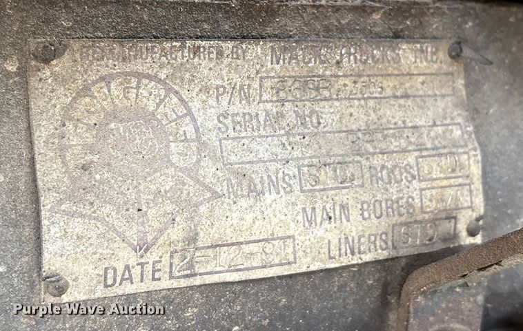 image for item DW7248 1985 Mack RW613 truck cab and chassis