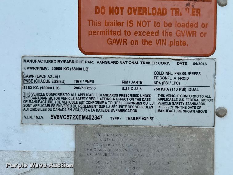 image for item DX5570 2014 Vanguard VXP dry van trailer