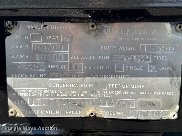 image for item DZ8877 1987 Transtech DDE462A extendable double drop deck equipment trailer