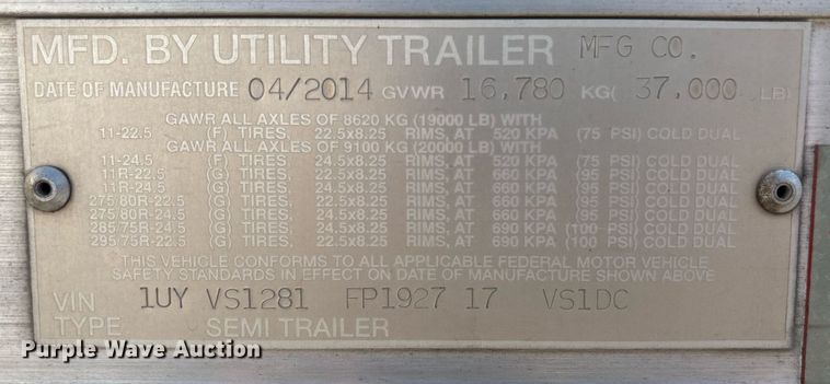 image for item EC1083 2015 Utility dry van trailer