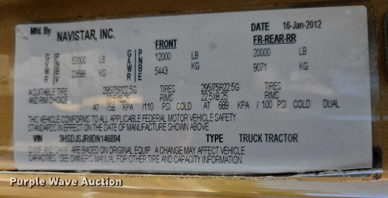 image for item EC1102 2013 International LF687 semi truck