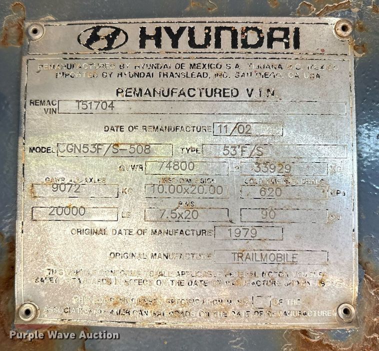image for item EC4371 1979 Hyundai scrap trailer