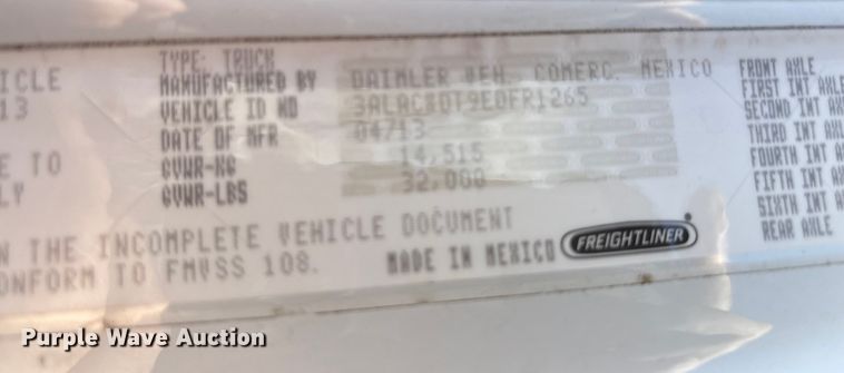 image for item EC4377 2014 Freightliner Business Class M2 refrigerated truck