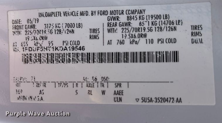 image for item EC4379 2019 Ford F550 dump truck