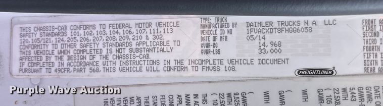 image for item EC4380 2015 Freightliner Business Class M2 truck cab and chassis