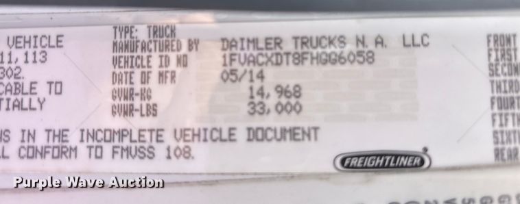 image for item EC4380 2015 Freightliner Business Class M2 truck cab and chassis