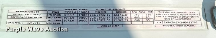 image for item ED5804 2017 Peterbilt 567 semi truck