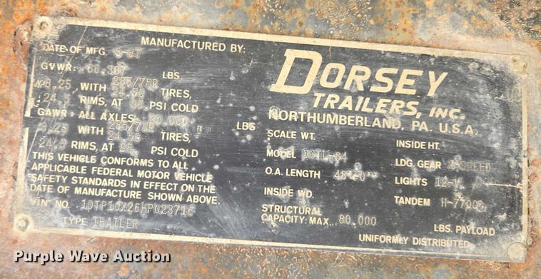 image for item EF1929 1987 Dorsey Trailer, Inc flatbed trailer