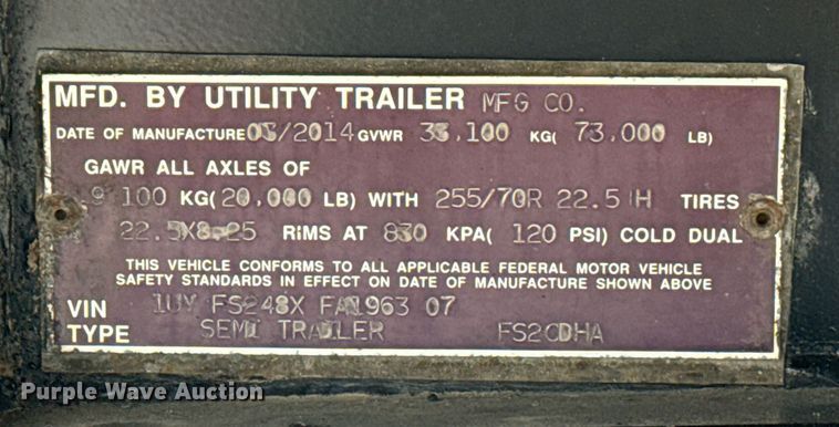 image for item EG6024 2015 Utility Trailer FS2CDHA drop deck trailer