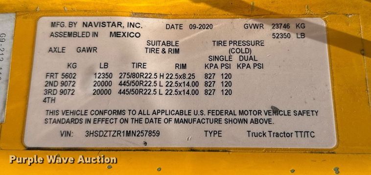 image for item EJ4831 2021 International LT625 semi truck