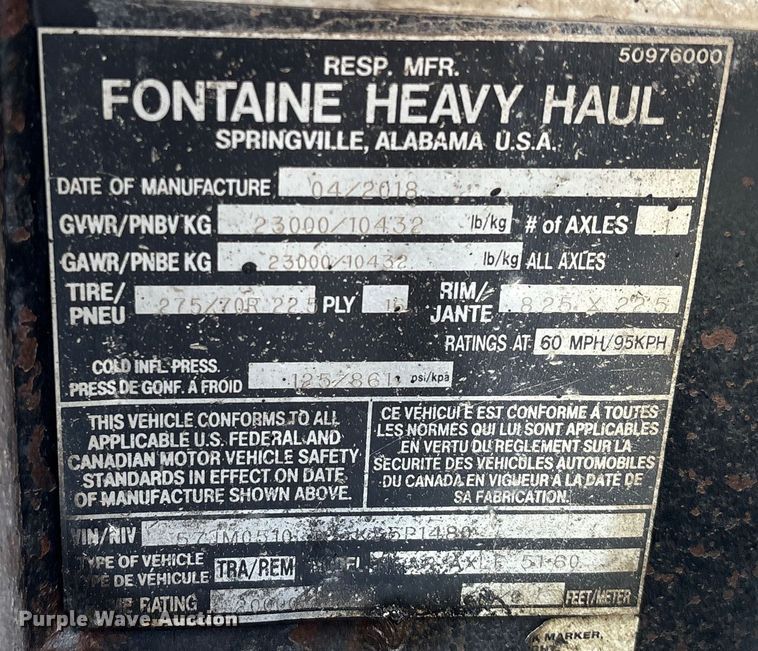 image for item EM0521 2019 Fontaine Magnitude HFLD lowboy equipment trailer
