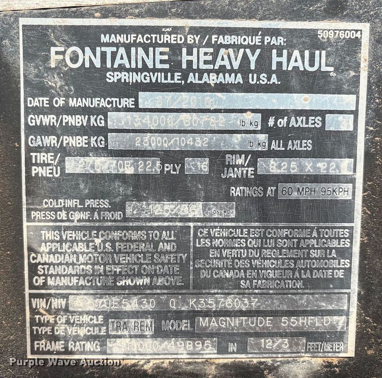image for item EM0521 2019 Fontaine Magnitude HFLD lowboy equipment trailer