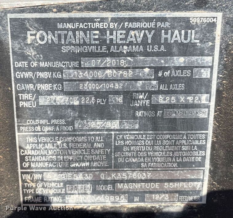 image for item EM0521 2019 Fontaine Magnitude HFLD lowboy equipment trailer