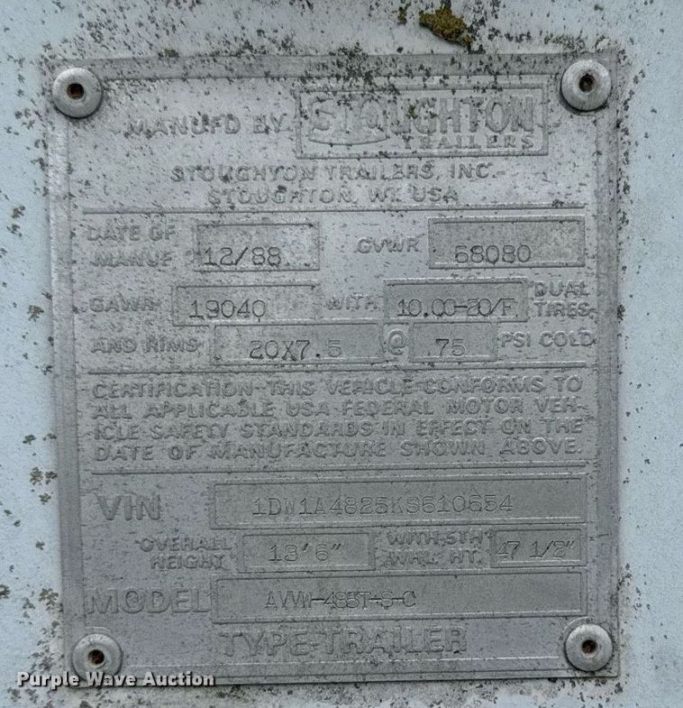 image for item EM2221 1989 Stoughton AVVW-485T-S-C dry van trailer