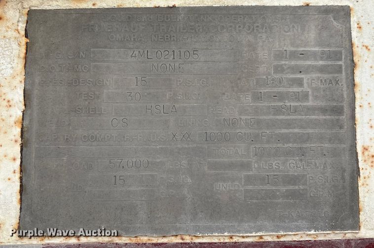 image for item EM5073 1991 Fruehauf pneumatic dry bulk trailer