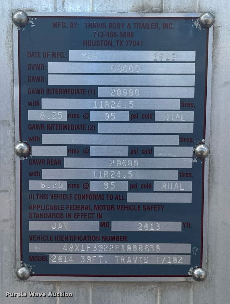 image for item ER2225 2014 Travis Body end dump trailer