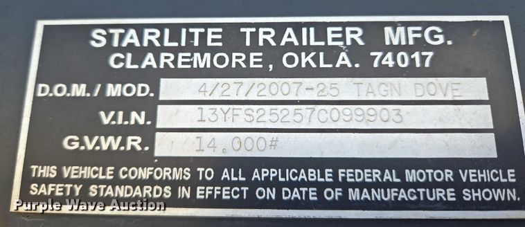image for item EU3565 2007 Starlite equipment trailer