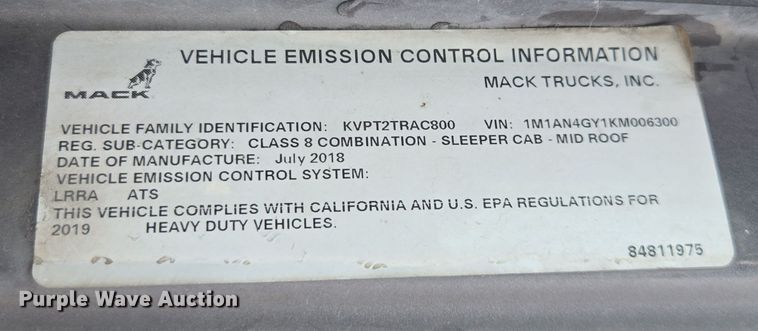 image for item FB9445 2019 Mack AN64T semi truck