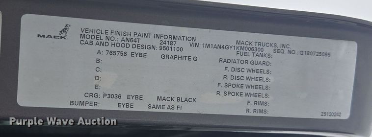 image for item FB9445 2019 Mack AN64T semi truck