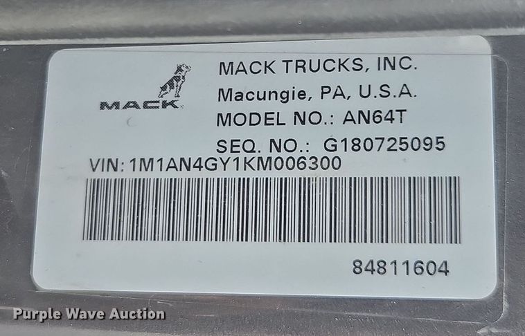 image for item FB9445 2019 Mack AN64T semi truck
