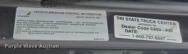 image for item FB9446 2019 Mack AN64T semi truck