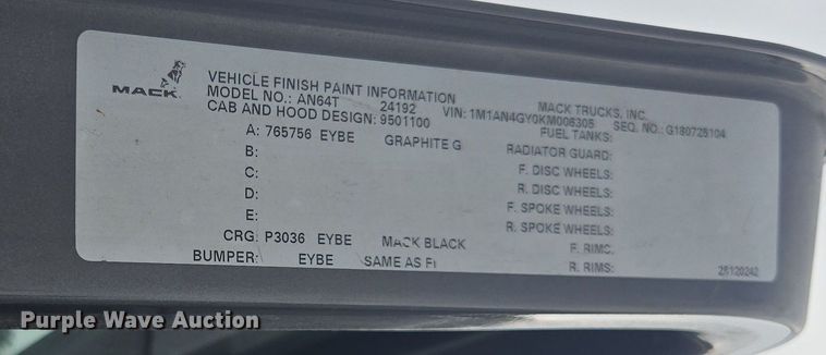 image for item FB9446 2019 Mack AN64T semi truck