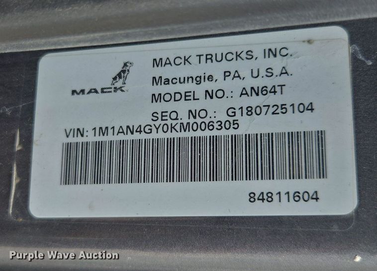 image for item FB9446 2019 Mack AN64T semi truck
